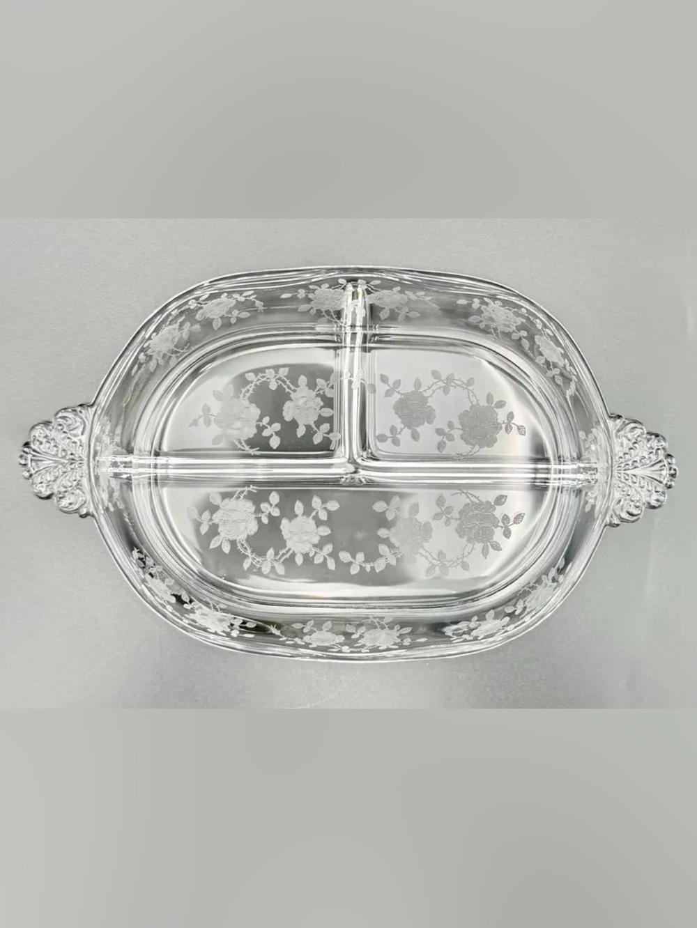 Vinyage Fostoria Divided Dish WILLOWMERE Etched Roses